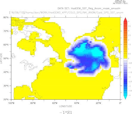 Cold SPG SST anomaly for Ensemble Expt