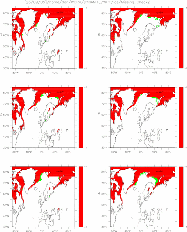 Locations of missing values in SST (green) not under Ice sheet (red) Jan-Jun (1961:1990 clim)  (ice cutoff, a/\~/0.5)