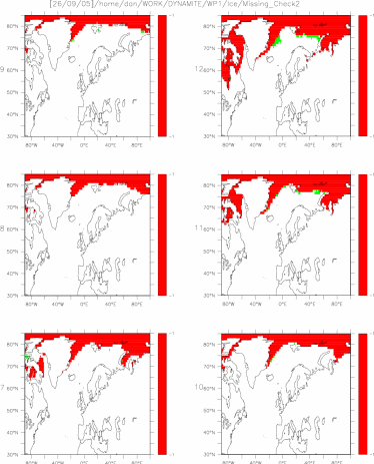 Locations of missing values in SST (green) not under Ice sheet (red) Jul-Dec (1961:1990 clim) (ice cutoff, a/\~/0.5)