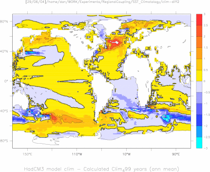 [Ann Mean] HadCM3 sss_sst.ancil.2110 minus average of Last 499 years of cntl run ocean surface Temp