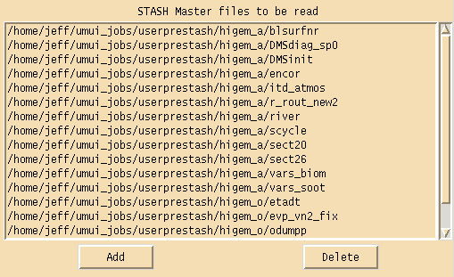 General configuration panel - STASH master files